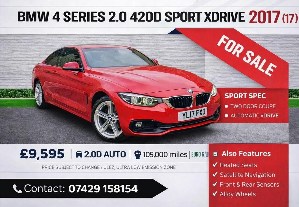 2017 BMW 4 Series 2.0TD 420d xDrive Sport 2d Auto